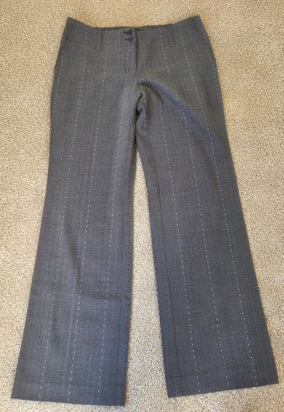 New York & Company Grey with dot-dash stripe design Trousers Women's 4Petite